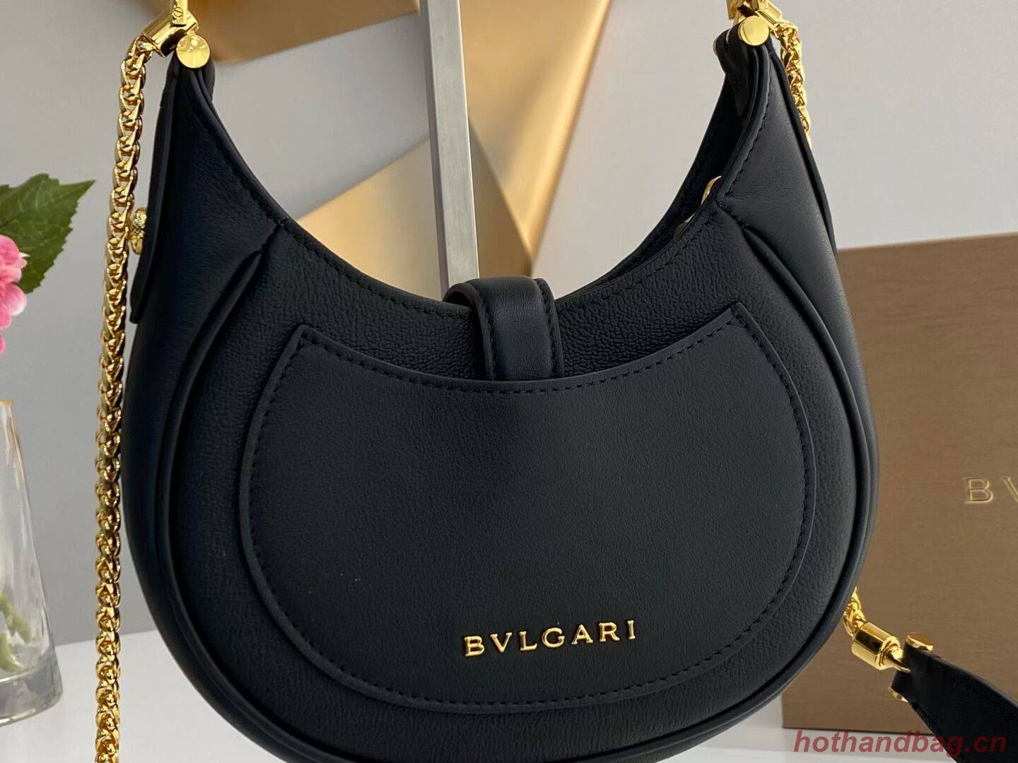 BVLGARI Shoulder Bag Calfskin Leather B281632 black BVLGARI Shoulder Bag Calfskin Leather B281632 black