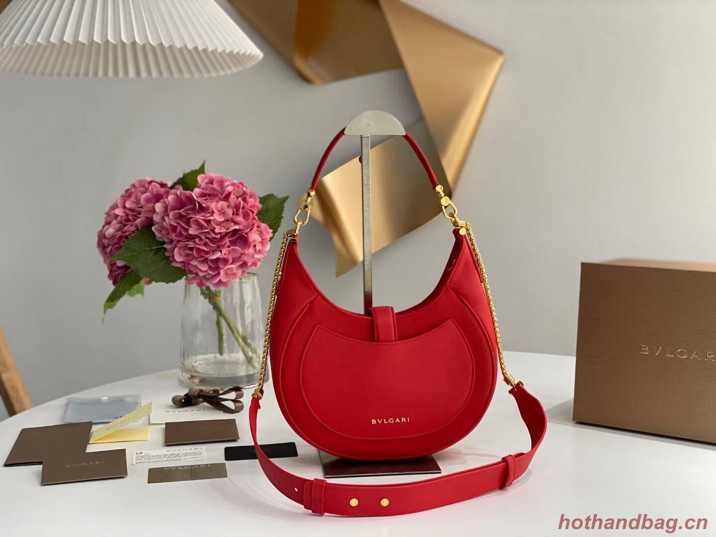 BVLGARI Shoulder Bag Calfskin Leather B281640 red BVLGARI Shoulder Bag Calfskin Leather B281640 red