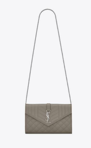 SAINT LAURENT MONOGRAM CHAIN WALLET IN MIX MATELASSE GRAIN DE POUDRE EMBOSSED LEATHER 620280 STONE GREY&SILVER SAINT LAURENT MONOGRAM CHAIN WALLET IN MIX MATELASSE GRAIN DE POUDRE EMBOSSED LEATHER 620280 STONE GREY&SILVER