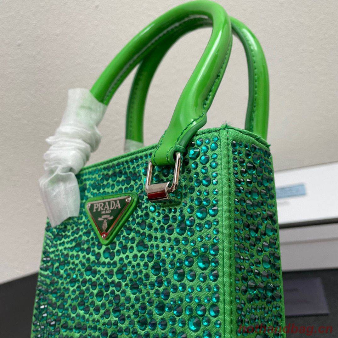 Prada leather small-bag with artificial crystals tote 1BC331 Green Prada leather small-bag with artificial crystals tote 1BC331 Green