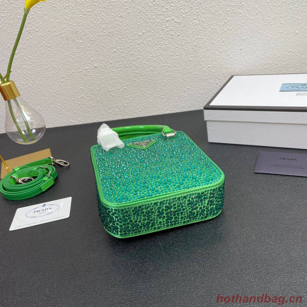 Prada leather small-bag with artificial crystals tote 1BC331 Green Prada leather small-bag with artificial crystals tote 1BC331 Green