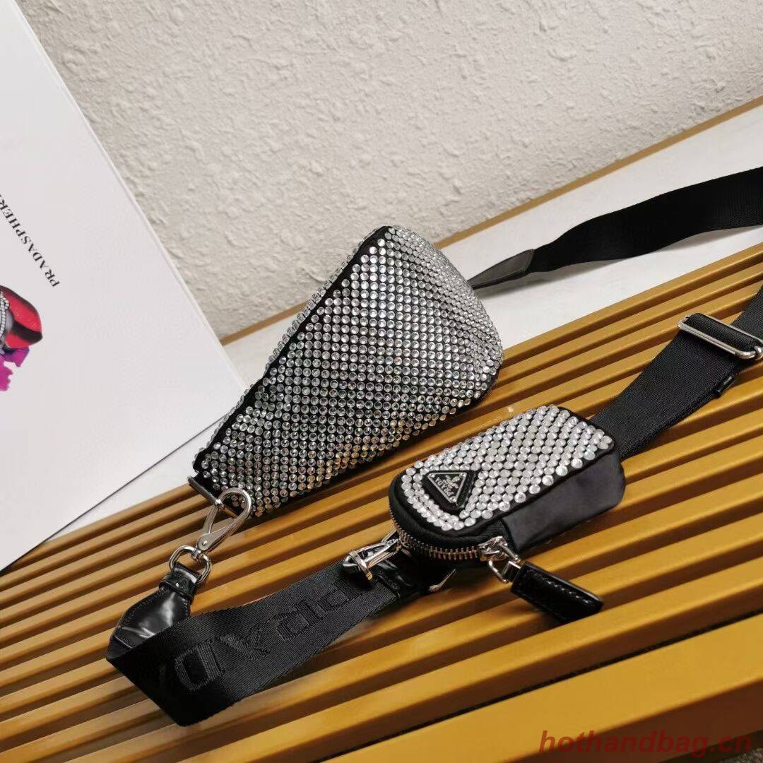 Prada with artificial crystals shoulder bag 1AH190 black Prada with artificial crystals shoulder bag 1AH190 black