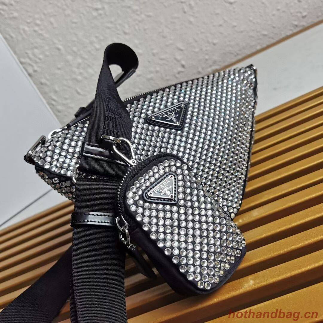 Prada with artificial crystals shoulder bag 1AH190 black Prada with artificial crystals shoulder bag 1AH190 black