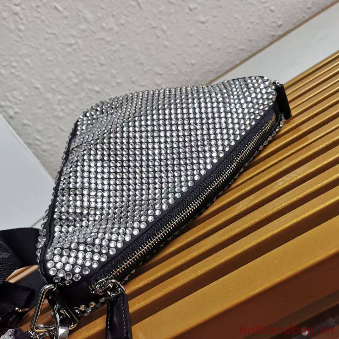 Prada with artificial crystals shoulder bag 1AH190 black Prada with artificial crystals shoulder bag 1AH190 black