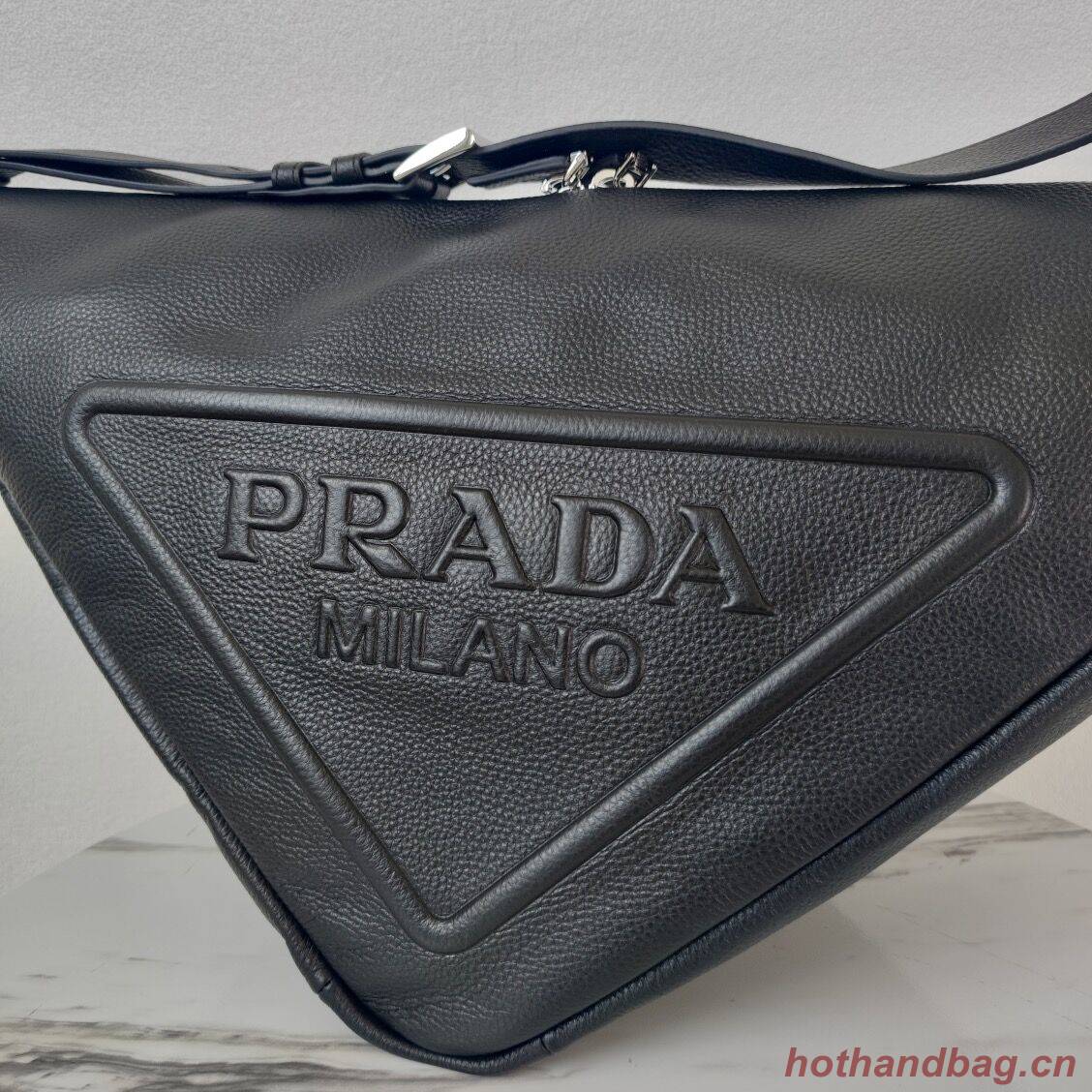 Prada Deer skin Leather Triangle shoulder bag 2VD012 black Prada Deer skin Leather Triangle shoulder bag 2VD012 black