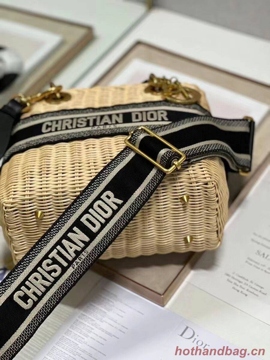 MEDIUM LADY DIOR BAG Natural Wicker and Blue Dior Oblique Jacquard M0565 MEDIUM LADY DIOR BAG Natural Wicker and Blue Dior Oblique Jacquard M0565