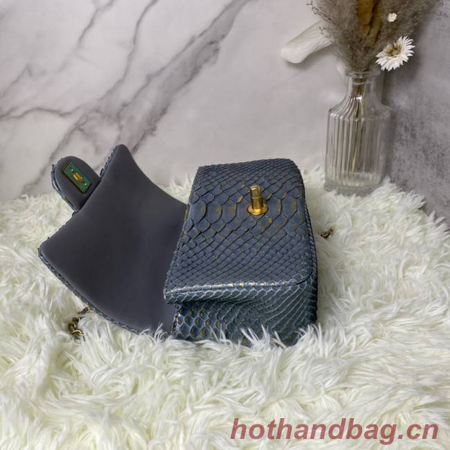 Chanel Snake skin mini flap bag with top handle AS2431 dark gray