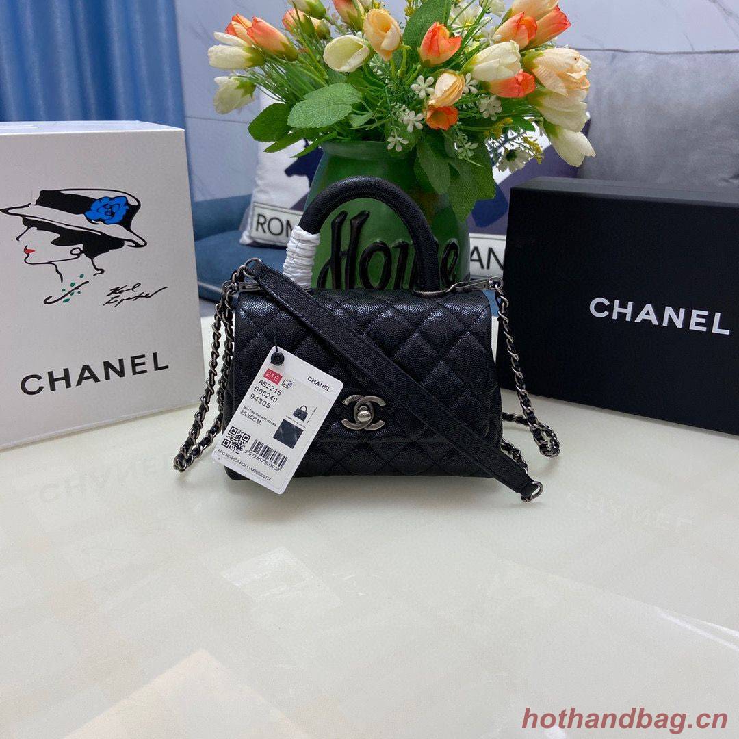 Chanel coco mini flap bag with top handle AS2215 black&Silver-Tone Metal