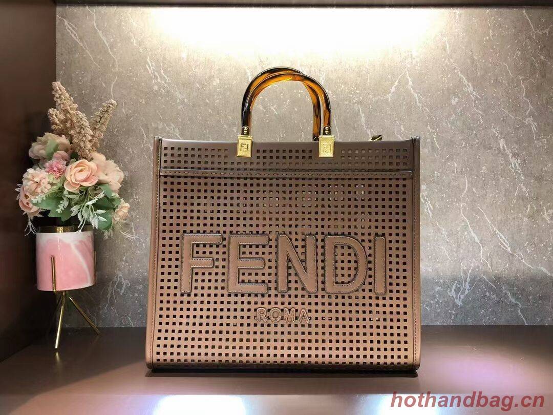 Fendi Sunshine Medium Two-toned perforated leather shopper 8BH386A Coffee