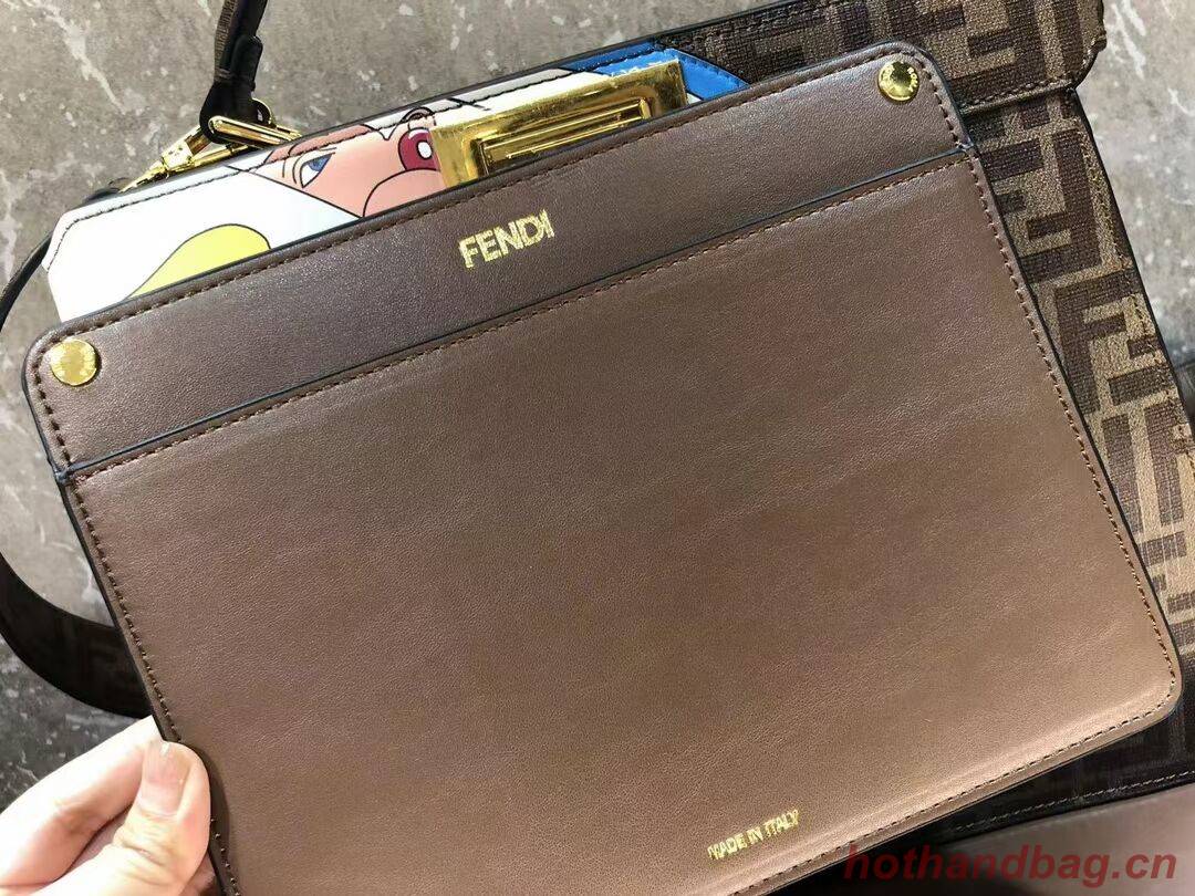 Fendi Peekaboo ISeeU FF printed silk bag F1983 brown Fendi Peekaboo ISeeU FF printed silk bag F1983 brown