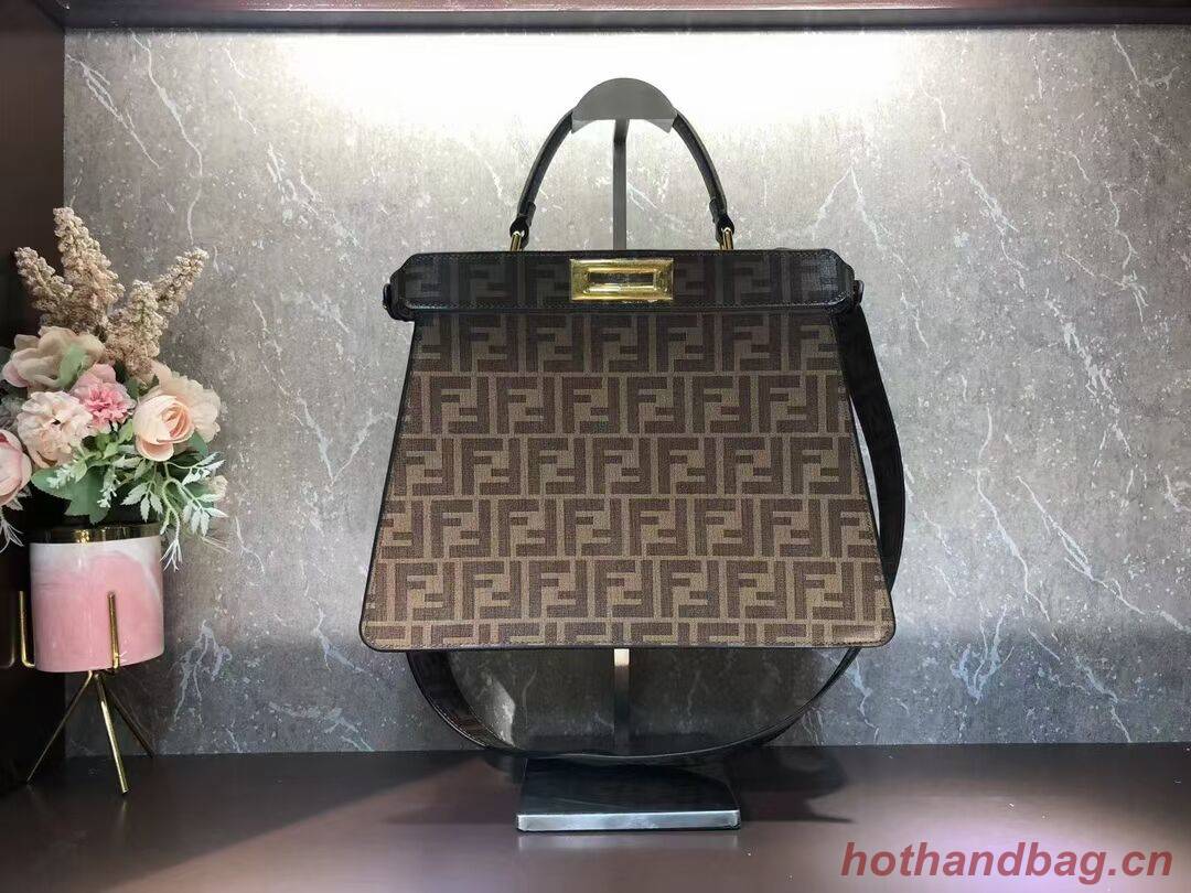 Fendi Peekaboo ISeeU FF printed silk bag F1983 brown Fendi Peekaboo ISeeU FF printed silk bag F1983 brown