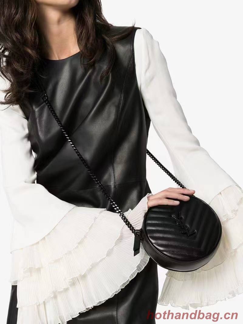 SAINT LAURENT VINYLE ROUND CAMERA BAG IN CHEVRON-QUILTED GRAIN DE POUDRE EMBOSSED LEATHER 6104361 black SAINT LAURENT VINYLE ROUND CAMERA BAG IN CHEVRON-QUILTED GRAIN DE POUDRE EMBOSSED LEATHER 6104361 black