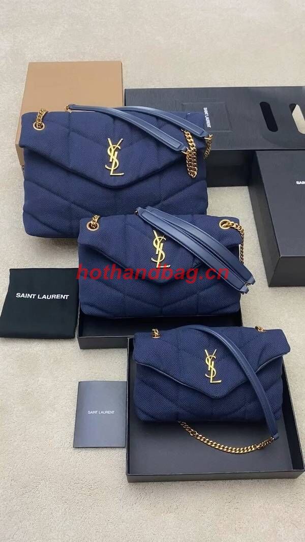 SAINT LAURENT LOULOU LARGE CHAIN BAG IN CANVAS 577475 BLUE SAINT LAURENT LOULOU LARGE CHAIN BAG IN CANVAS 577475 BLUE