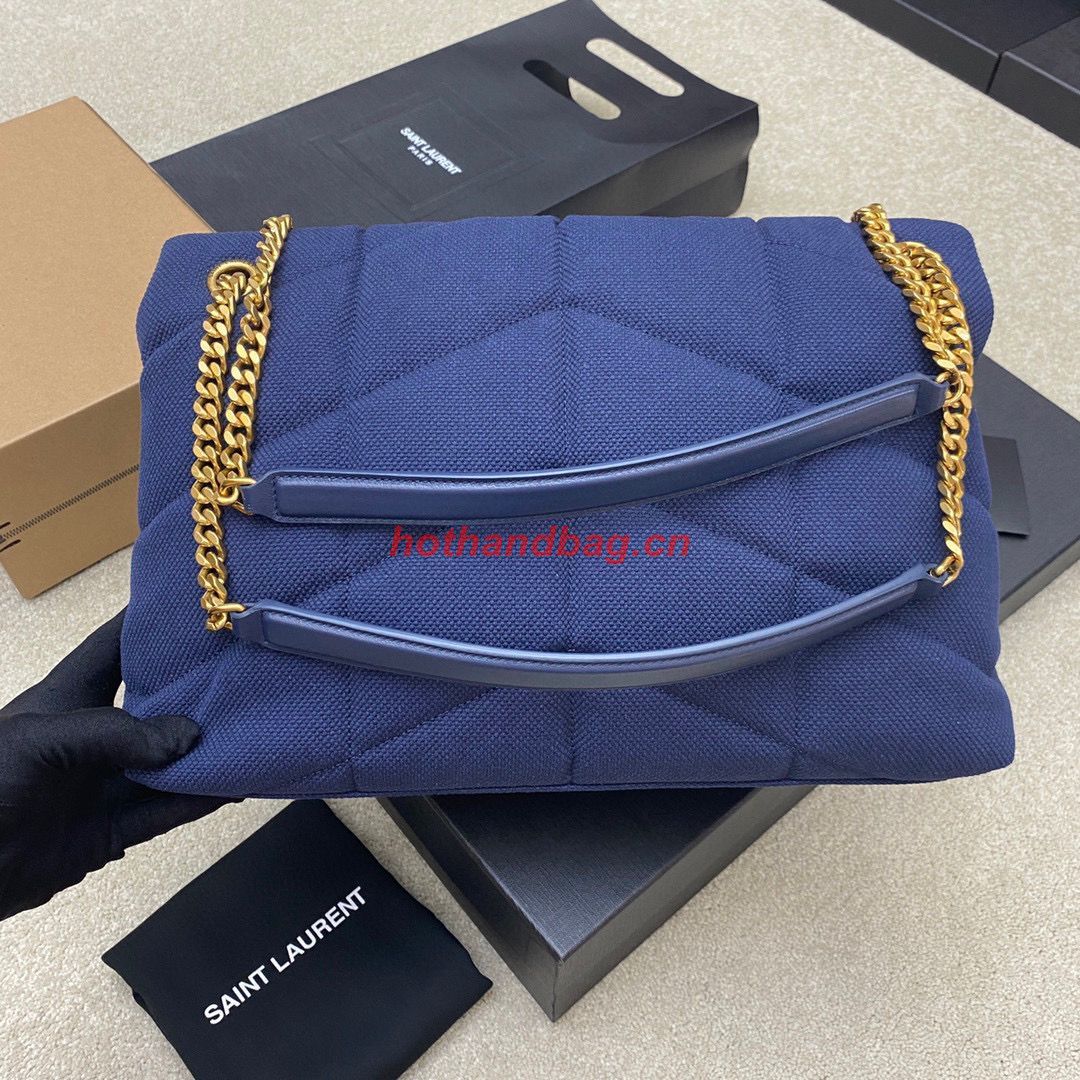 SAINT LAURENT LOULOU LARGE CHAIN BAG IN CANVAS 577475 BLUE SAINT LAURENT LOULOU LARGE CHAIN BAG IN CANVAS 577475 BLUE