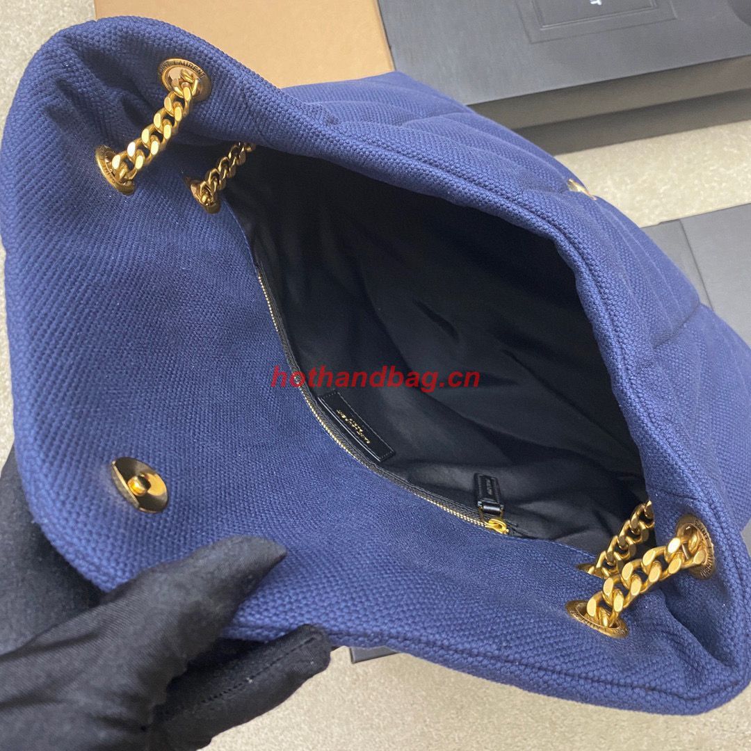 SAINT LAURENT LOULOU LARGE CHAIN BAG IN CANVAS 577475 BLUE SAINT LAURENT LOULOU LARGE CHAIN BAG IN CANVAS 577475 BLUE