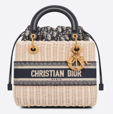 MEDIUM LADY DIOR BAG Natural Wicker and Blue Dior Oblique Jacquard M0565 MEDIUM LADY DIOR BAG Natural Wicker and Blue Dior Oblique Jacquard M0565