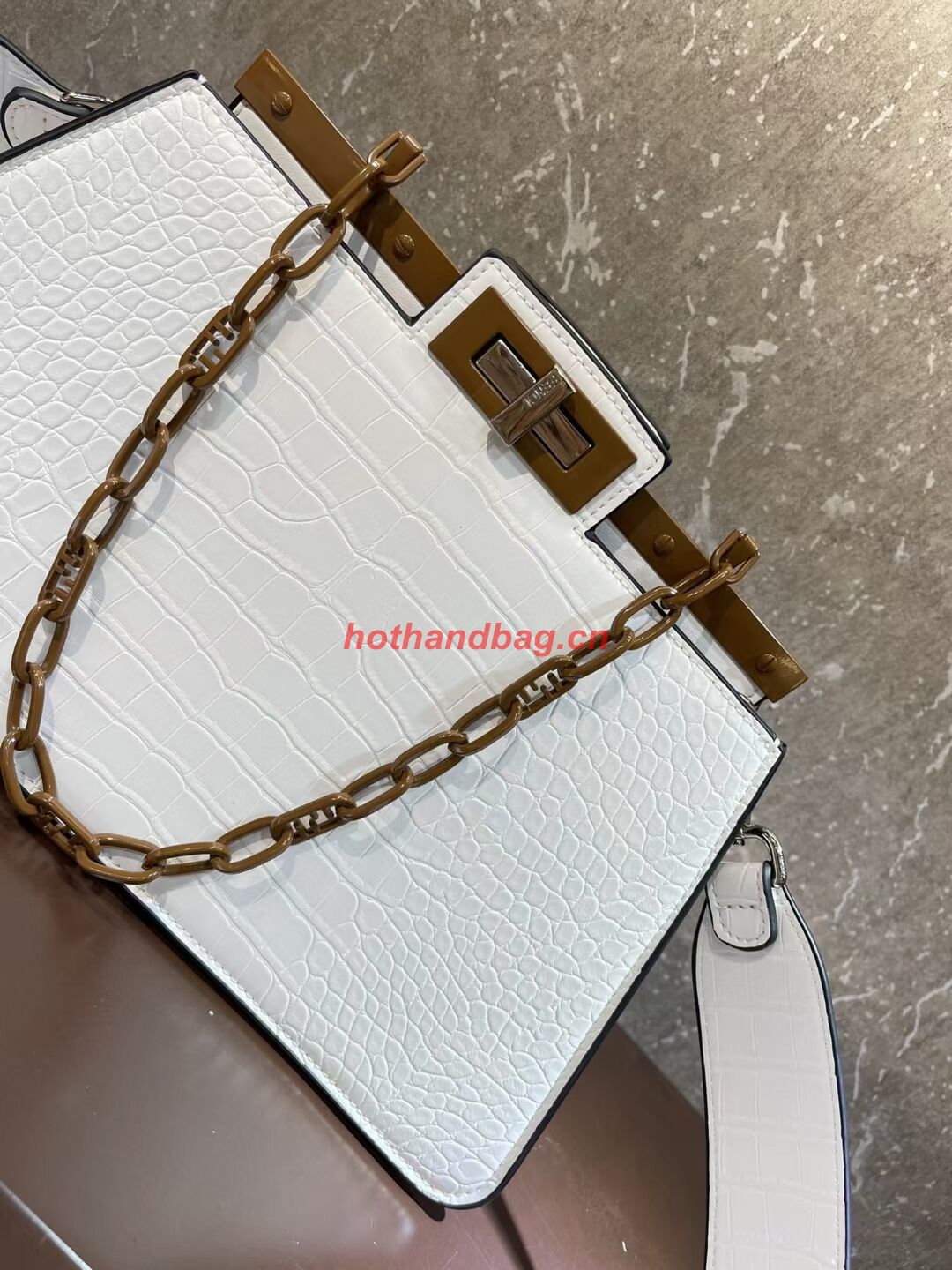 Fendi Peekaboo Cut Medium Alligator pattern bag 8BN340 WHITE Fendi Peekaboo Cut Medium Alligator pattern bag 8BN340 WHITE
