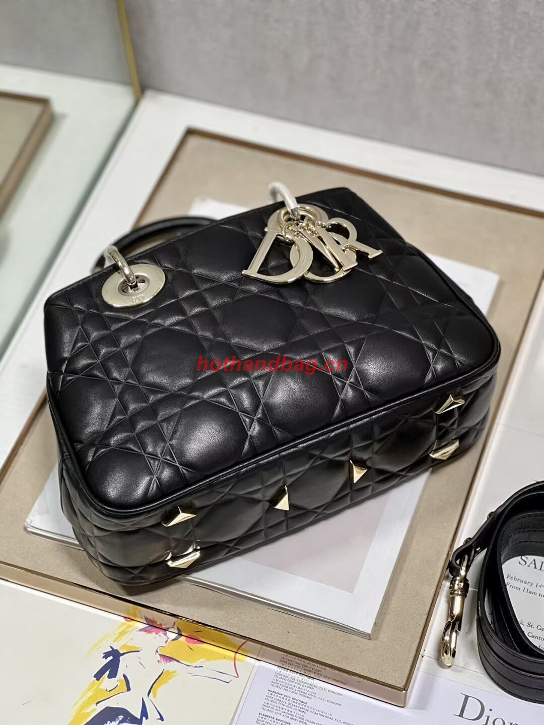 LADY DIOR TOP HANDLE MEDIUM BAG Cannage Lambskin C9227 BLACK&GOLD LADY DIOR TOP HANDLE MEDIUM BAG Cannage Lambskin C9227 BLACK&GOLD