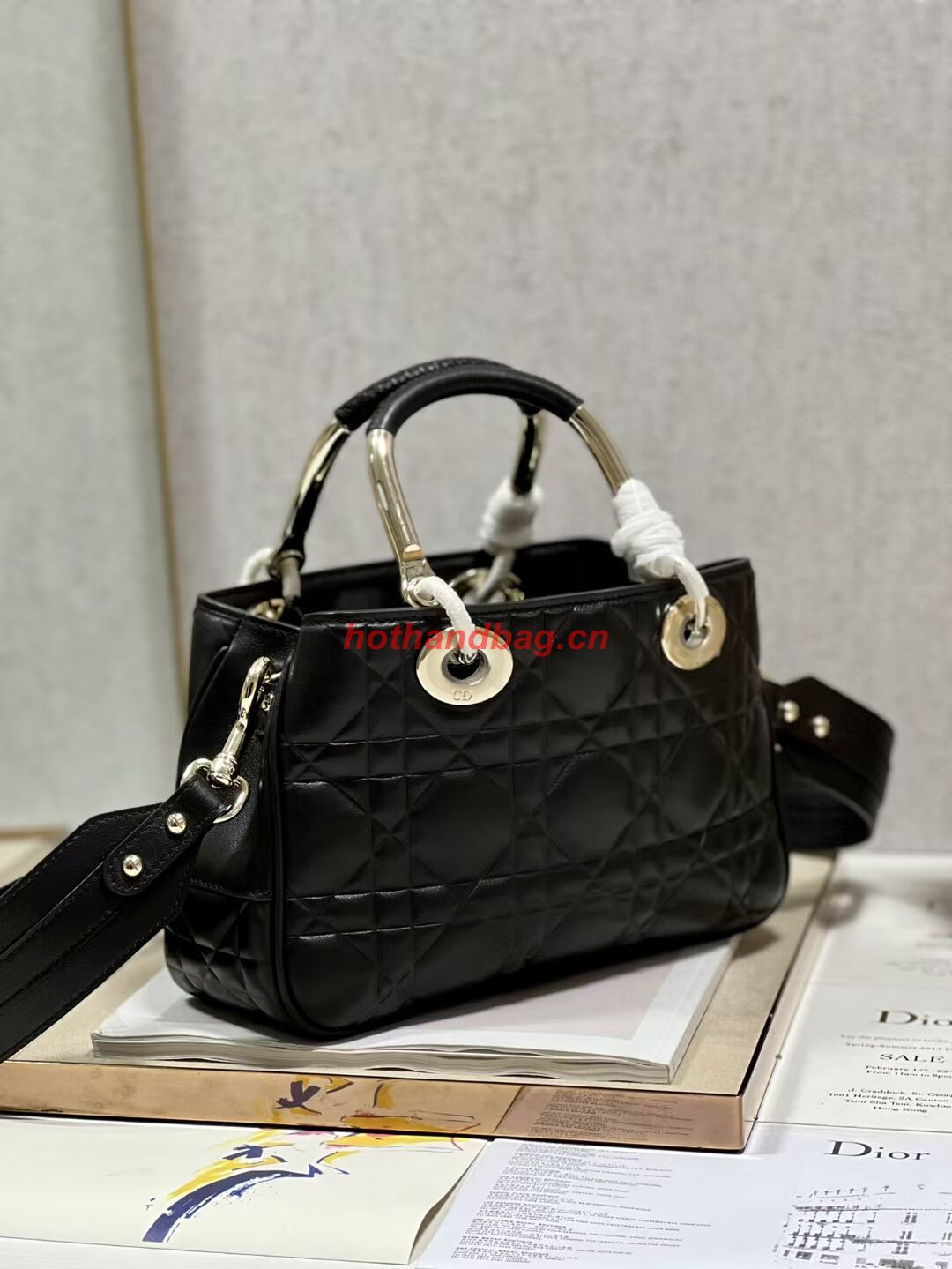 LADY DIOR TOP HANDLE MEDIUM BAG Cannage Lambskin C9227 BLACK&GOLD LADY DIOR TOP HANDLE MEDIUM BAG Cannage Lambskin C9227 BLACK&GOLD