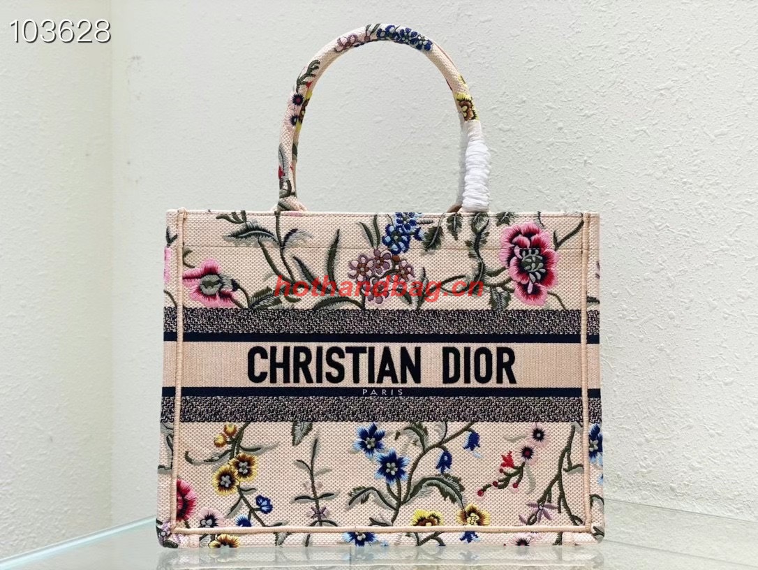 MEDIUM DIOR BOOK TOTE Natural Multicolor Raffia Embroidered with Dior Petites Fleurs M1296ZEB