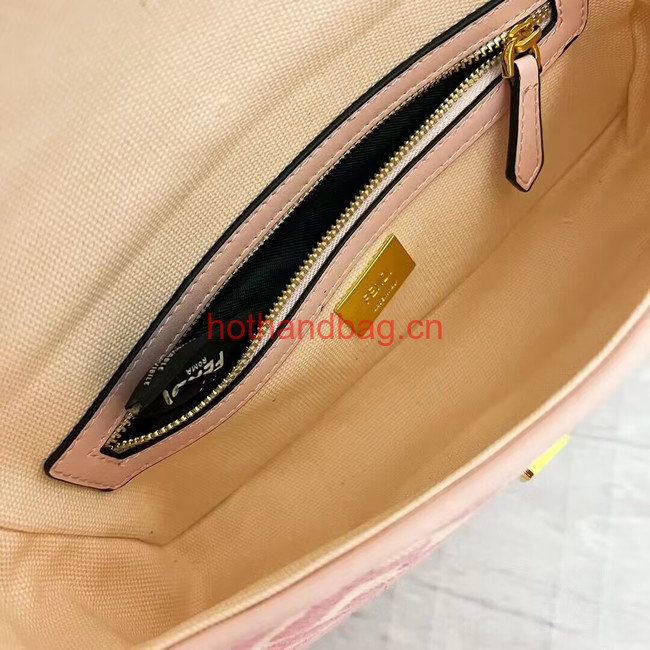 Fendi Baguette canvas bag with FF embroidery 8BR600 pink&white Fendi Baguette canvas bag with FF embroidery 8BR600 pink&white