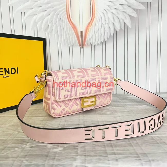 Fendi Baguette canvas bag with FF embroidery 8BR600 pink&white Fendi Baguette canvas bag with FF embroidery 8BR600 pink&white