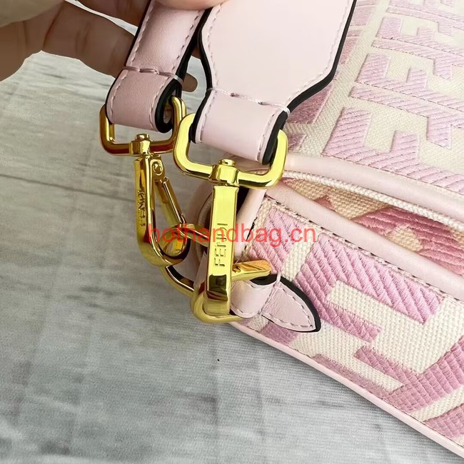 Fendi Baguette canvas bag with FF embroidery 8BR600 pink&white Fendi Baguette canvas bag with FF embroidery 8BR600 pink&white