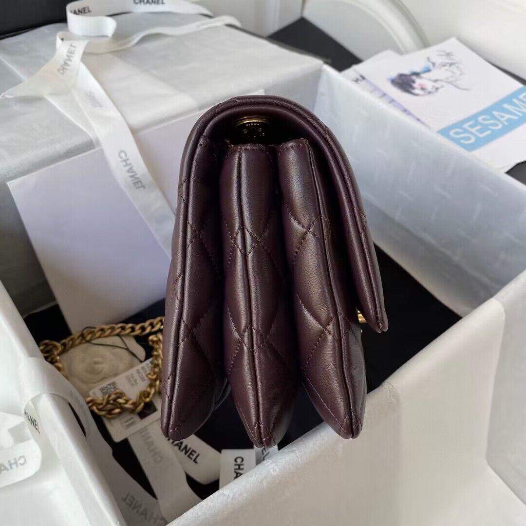 CHANEL FLAP BAG Lambskin & Gold-Tone Metal AS3609 Dark Brown CHANEL FLAP BAG Lambskin & Gold-Tone Metal AS3609 Dark Brown