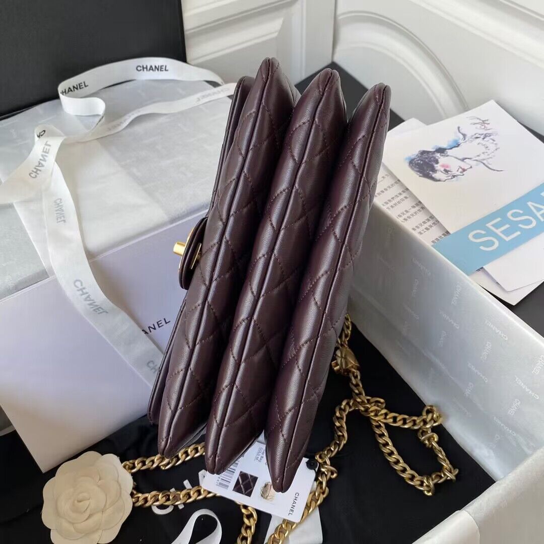 CHANEL FLAP BAG Lambskin & Gold-Tone Metal AS3609 Dark Brown CHANEL FLAP BAG Lambskin & Gold-Tone Metal AS3609 Dark Brown