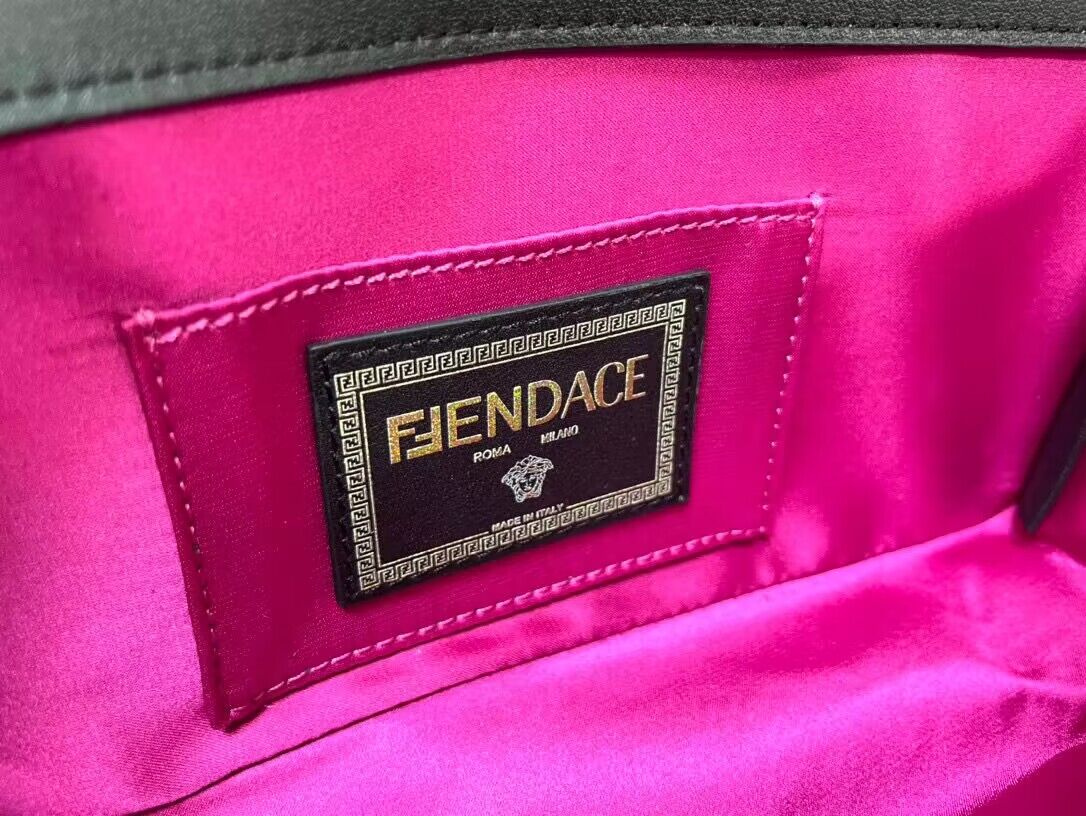 Fendi and Versace Original Leather Baguette Bag 56871 Black Fendi and Versace Original Leather Baguette Bag 56871 Black