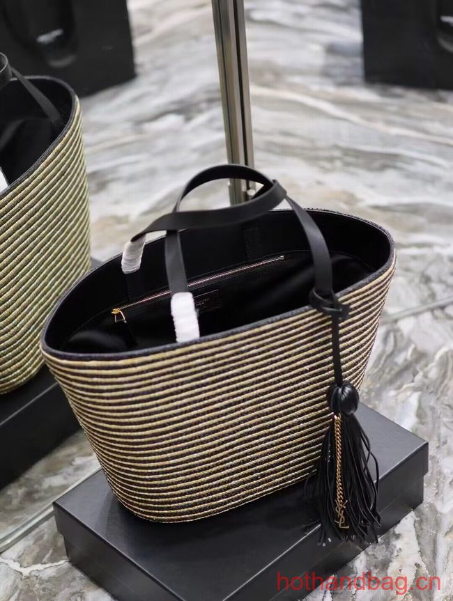 SAINT LAUREN RIVE GAUCHE TOTE BAG IN RAFFIA AND LEATHER Y860030 apricot SAINT LAUREN RIVE GAUCHE TOTE BAG IN RAFFIA AND LEATHER Y860030 apricot