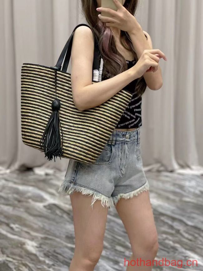 SAINT LAUREN RIVE GAUCHE TOTE BAG IN RAFFIA AND LEATHER Y860030 apricot SAINT LAUREN RIVE GAUCHE TOTE BAG IN RAFFIA AND LEATHER Y860030 apricot