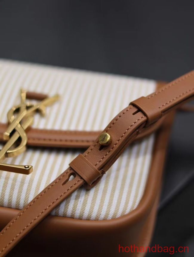 SAINT LAUREN KAIA SMALL SATCHEL CANVAS AND VEGETABLE-TANNED LEATHER Y916740 BROWN GOLD SAINT LAUREN KAIA SMALL SATCHEL CANVAS AND VEGETABLE-TANNED LEATHER Y916740 BROWN GOLD