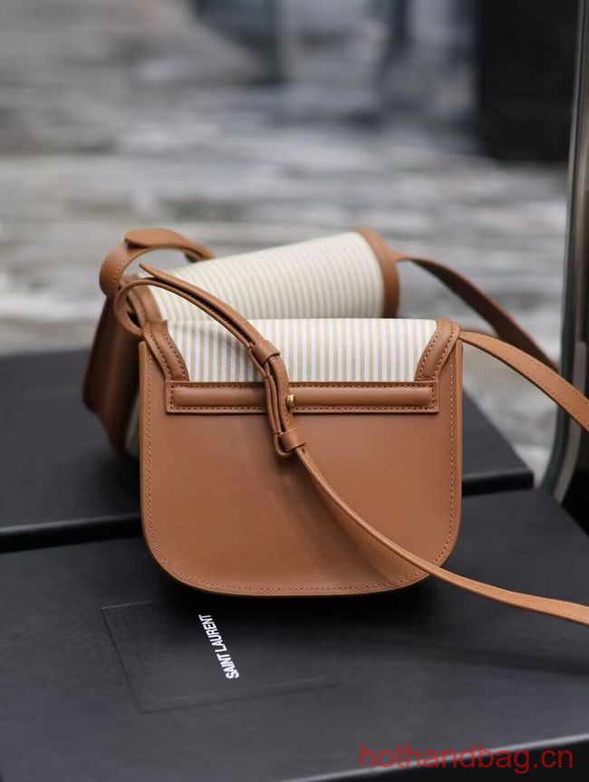 SAINT LAUREN KAIA SMALL SATCHEL CANVAS AND VEGETABLE-TANNED LEATHER Y916740 BROWN GOLD SAINT LAUREN KAIA SMALL SATCHEL CANVAS AND VEGETABLE-TANNED LEATHER Y916740 BROWN GOLD