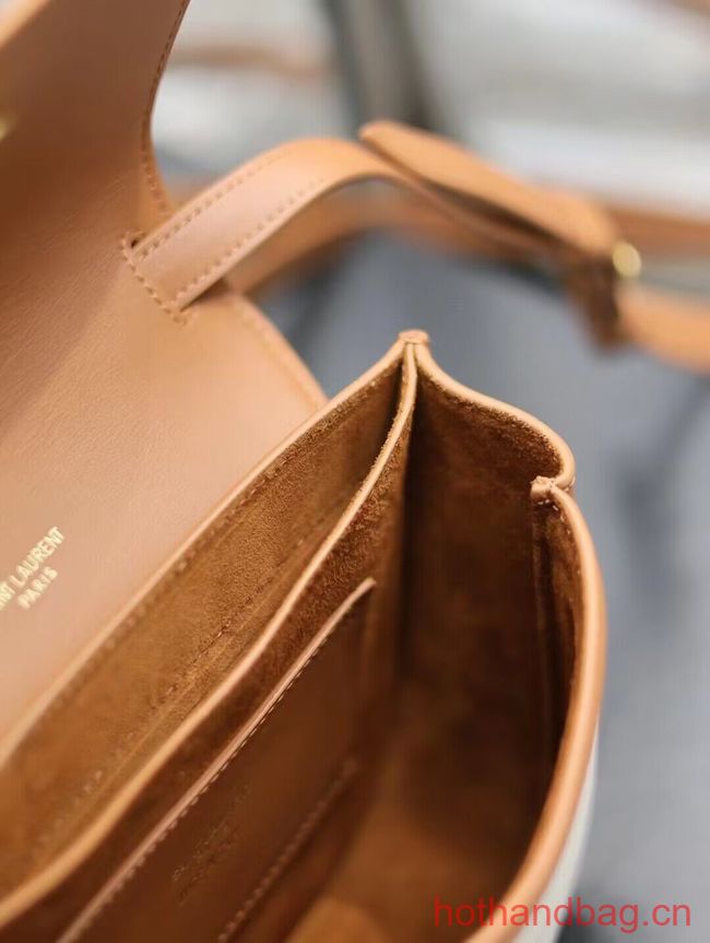 SAINT LAUREN KAIA SMALL SATCHEL CANVAS AND VEGETABLE-TANNED LEATHER Y916740 BROWN GOLD SAINT LAUREN KAIA SMALL SATCHEL CANVAS AND VEGETABLE-TANNED LEATHER Y916740 BROWN GOLD