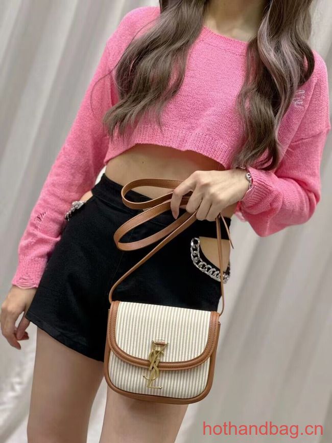 SAINT LAUREN KAIA SMALL SATCHEL CANVAS AND VEGETABLE-TANNED LEATHER Y916740 BROWN GOLD SAINT LAUREN KAIA SMALL SATCHEL CANVAS AND VEGETABLE-TANNED LEATHER Y916740 BROWN GOLD