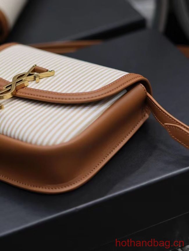 SAINT LAUREN KAIA SMALL SATCHEL CANVAS AND VEGETABLE-TANNED LEATHER Y916740 BROWN GOLD SAINT LAUREN KAIA SMALL SATCHEL CANVAS AND VEGETABLE-TANNED LEATHER Y916740 BROWN GOLD