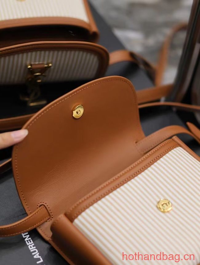 SAINT LAUREN KAIA SMALL SATCHEL CANVAS AND VEGETABLE-TANNED LEATHER Y916740 BROWN GOLD SAINT LAUREN KAIA SMALL SATCHEL CANVAS AND VEGETABLE-TANNED LEATHER Y916740 BROWN GOLD