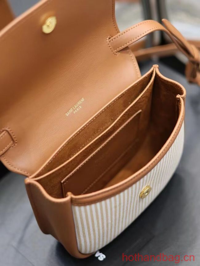 SAINT LAUREN KAIA SMALL SATCHEL CANVAS AND VEGETABLE-TANNED LEATHER Y916740 BROWN GOLD SAINT LAUREN KAIA SMALL SATCHEL CANVAS AND VEGETABLE-TANNED LEATHER Y916740 BROWN GOLD