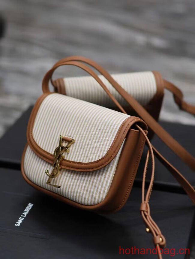 SAINT LAUREN KAIA SMALL SATCHEL CANVAS AND VEGETABLE-TANNED LEATHER Y916740 BROWN GOLD SAINT LAUREN KAIA SMALL SATCHEL CANVAS AND VEGETABLE-TANNED LEATHER Y916740 BROWN GOLD