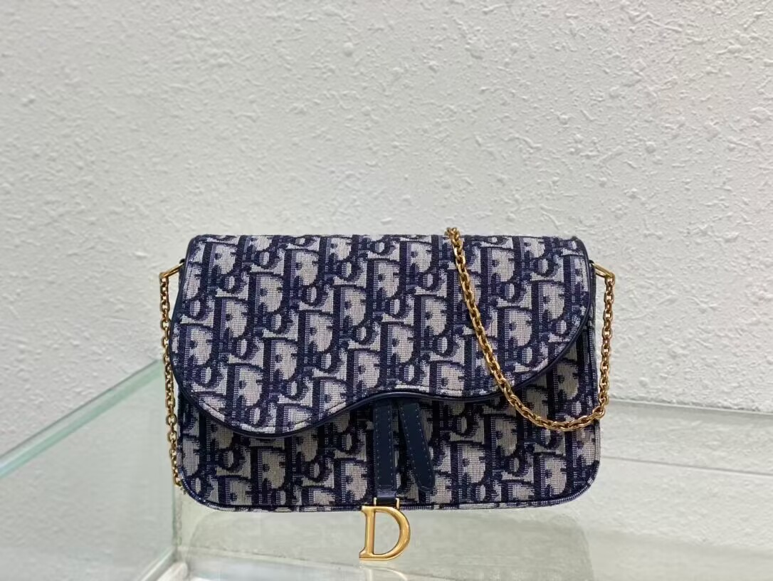 DIOR SADDLE POUCH WITH CHAIN Blue Dior Oblique Jacquard S5907CT DIOR SADDLE POUCH WITH CHAIN Blue Dior Oblique Jacquard S5907CT