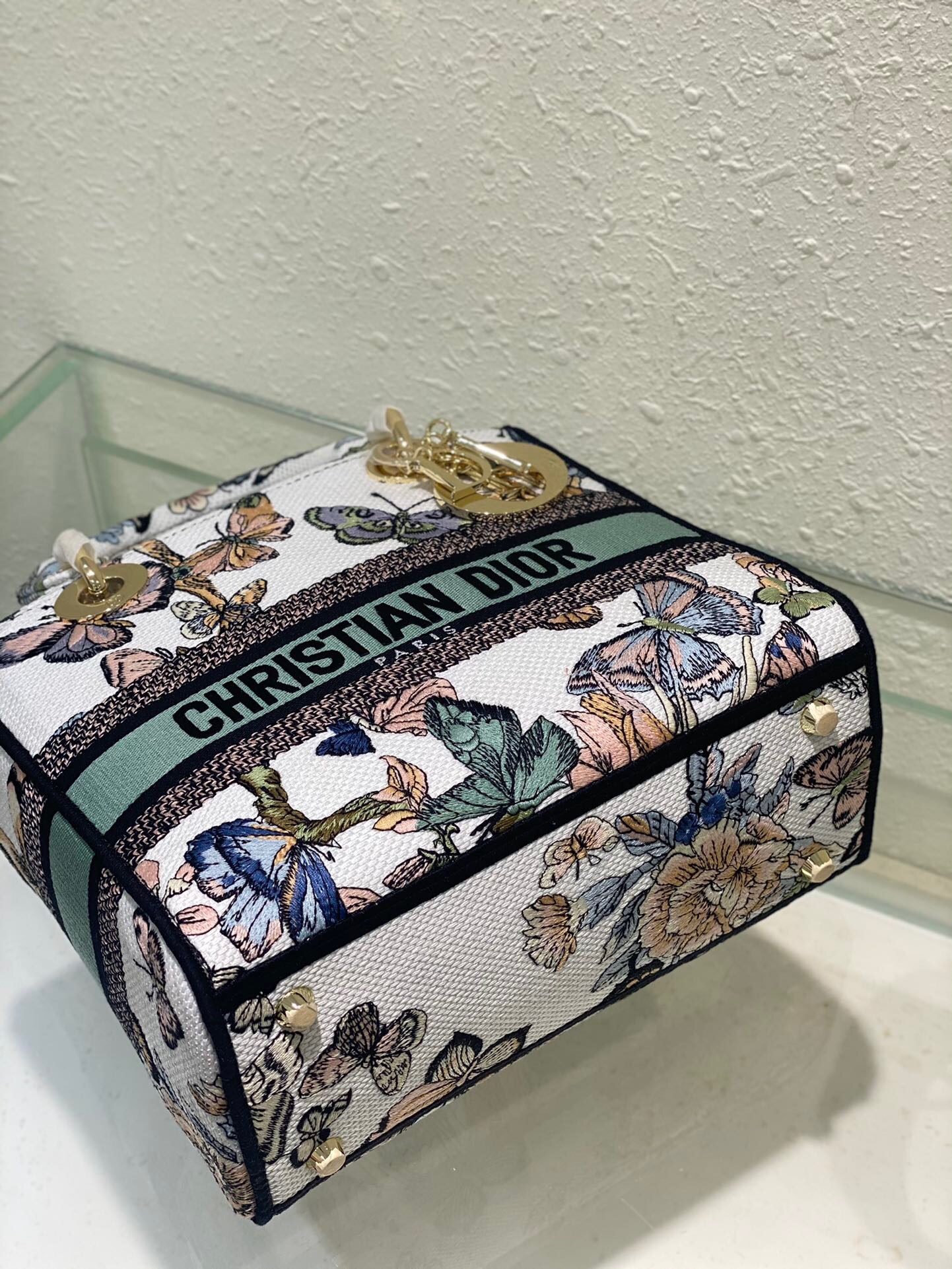 MEDIUM LADY D-LITE BAG White Multicolor Toile de Jouy Mexico Embroidery M0565O