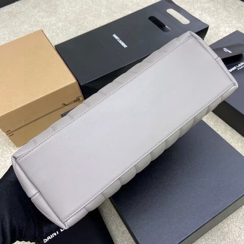 SAINT LAURENT Loulou Monogram Large quilted leather shoulder bag 392288 Light Gray Sliver-Tone SAINT LAURENT Loulou Monogram Large quilted leather shoulder bag 392288 Light Gray Sliver-Tone