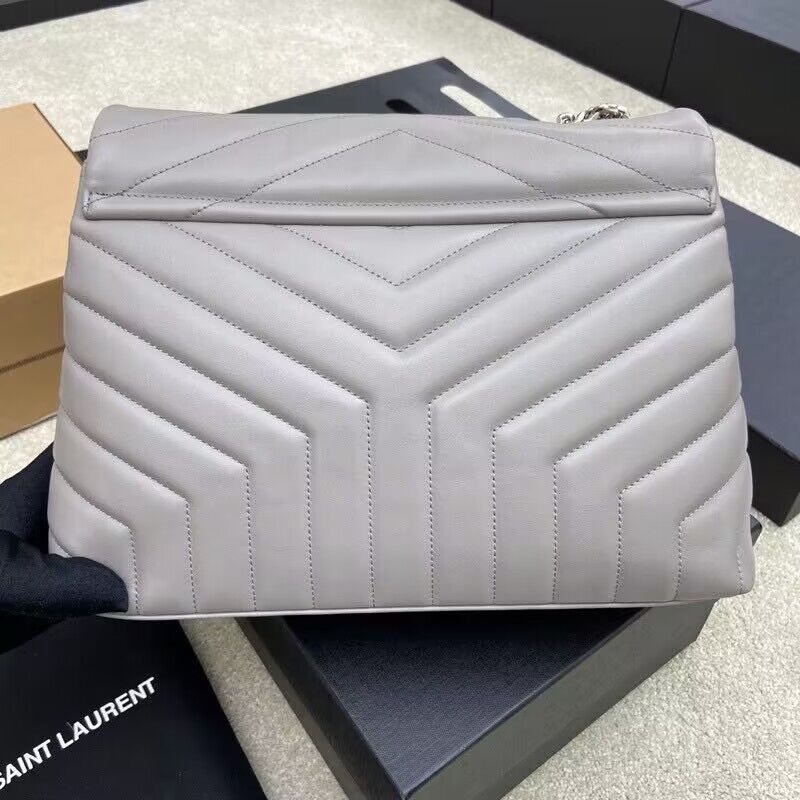 SAINT LAURENT Loulou Monogram Large quilted leather shoulder bag 392288 Light Gray Sliver-Tone SAINT LAURENT Loulou Monogram Large quilted leather shoulder bag 392288 Light Gray Sliver-Tone