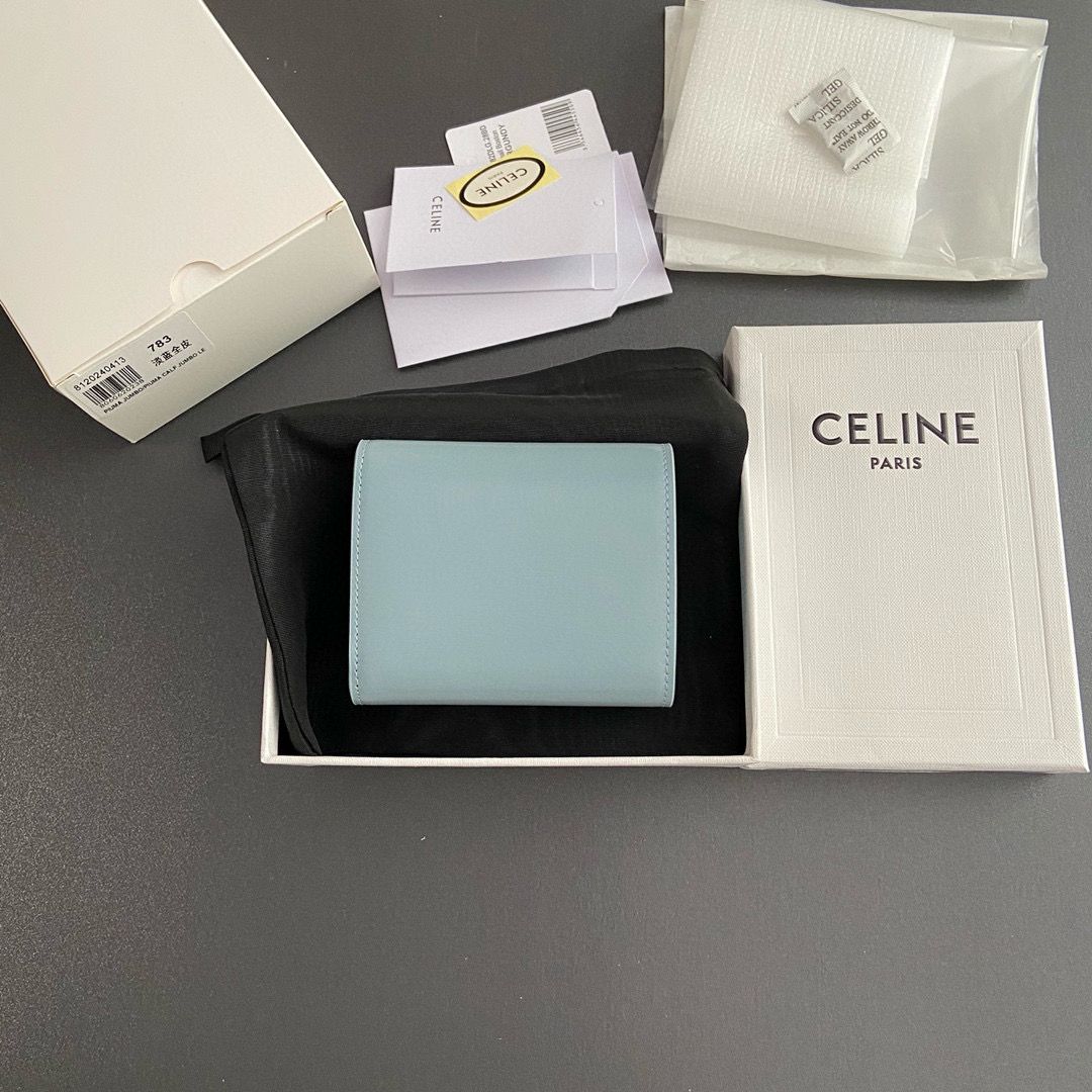 Celine SMALL WALLET TRIOMPHE IN SHINY CALFSKIN 10D783 BLUE Celine SMALL WALLET TRIOMPHE IN SHINY CALFSKIN 10D783 BLUE