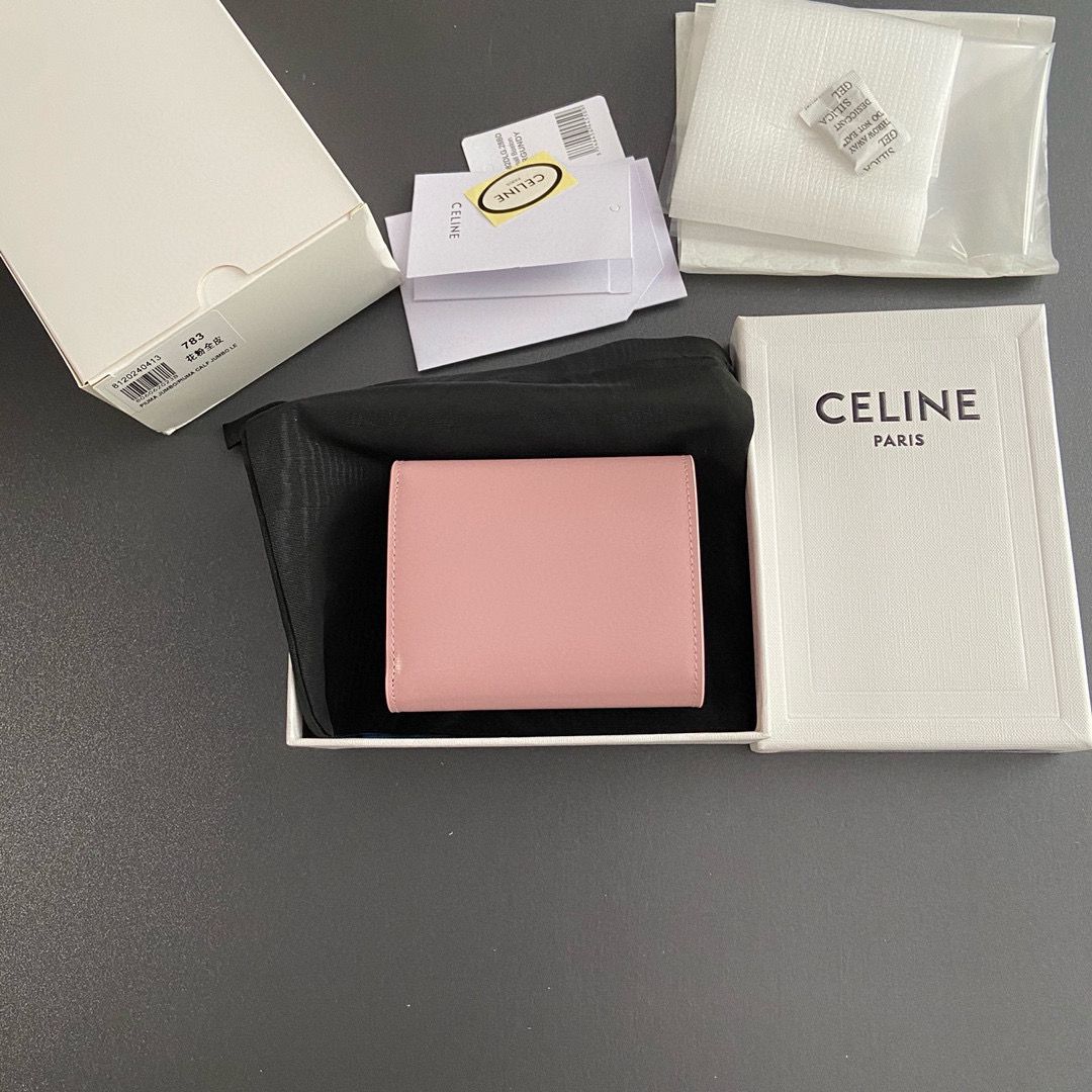 Celine SMALL WALLET TRIOMPHE IN SHINY CALFSKIN 10D783 PINK Celine SMALL WALLET TRIOMPHE IN SHINY CALFSKIN 10D783 PINK