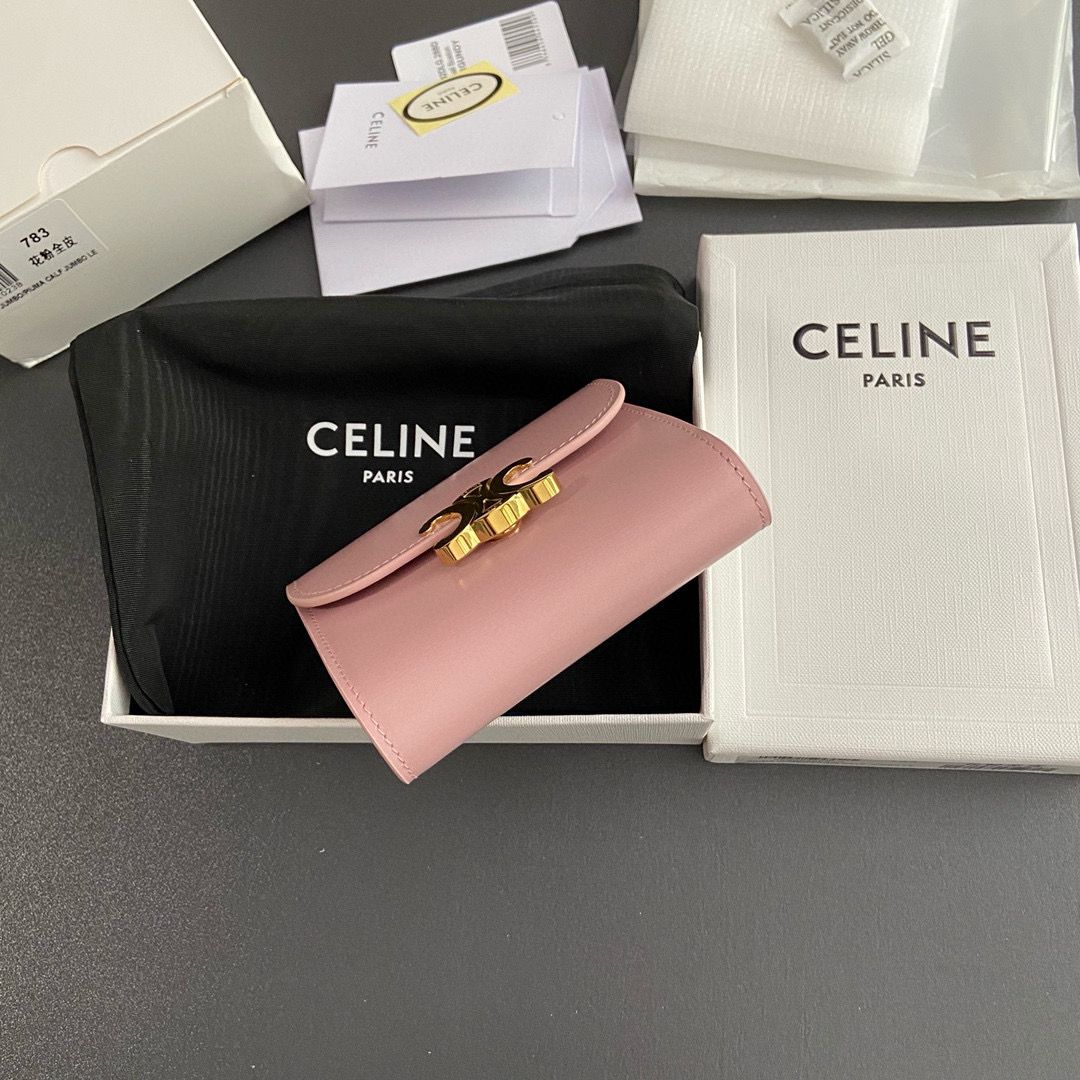 Celine SMALL WALLET TRIOMPHE IN SHINY CALFSKIN 10D783 PINK Celine SMALL WALLET TRIOMPHE IN SHINY CALFSKIN 10D783 PINK