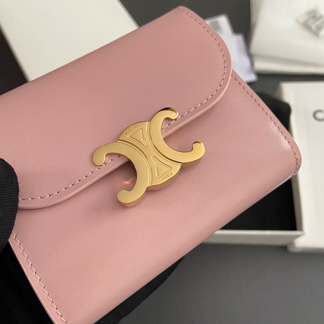 Celine SMALL WALLET TRIOMPHE IN SHINY CALFSKIN 10D783 PINK Celine SMALL WALLET TRIOMPHE IN SHINY CALFSKIN 10D783 PINK