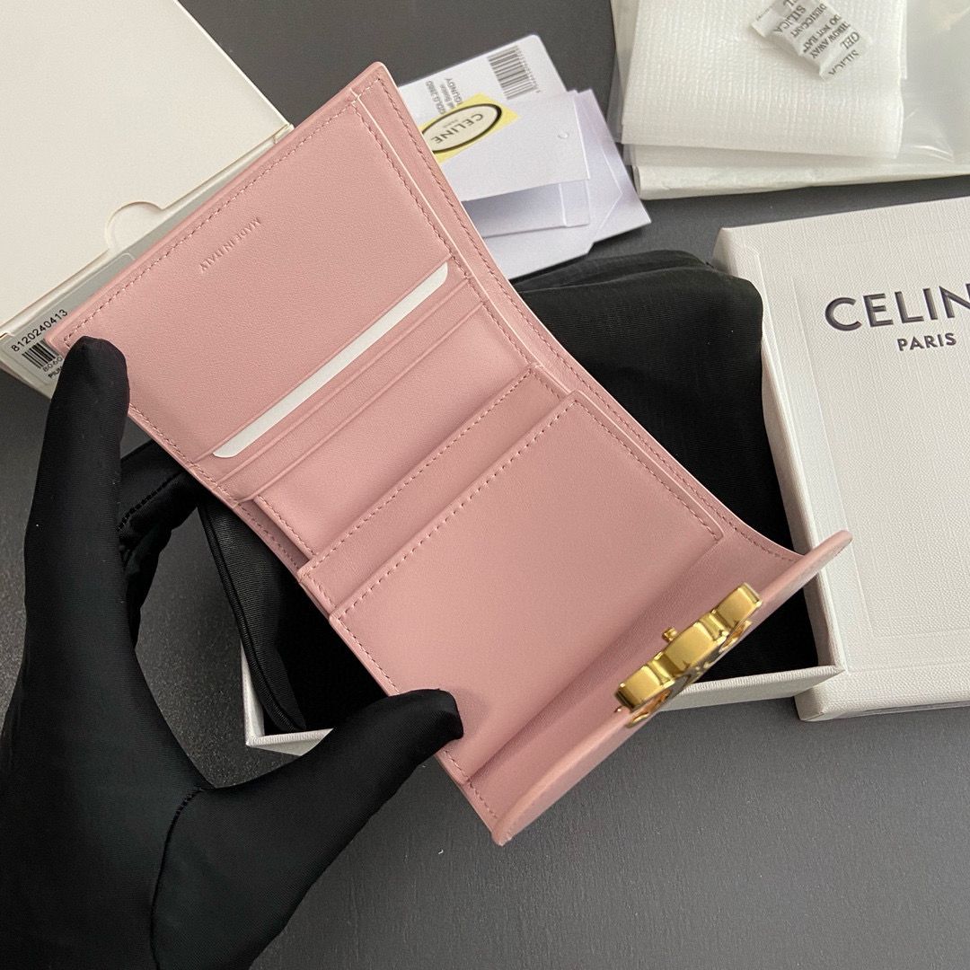 Celine SMALL WALLET TRIOMPHE IN SHINY CALFSKIN 10D783 PINK Celine SMALL WALLET TRIOMPHE IN SHINY CALFSKIN 10D783 PINK