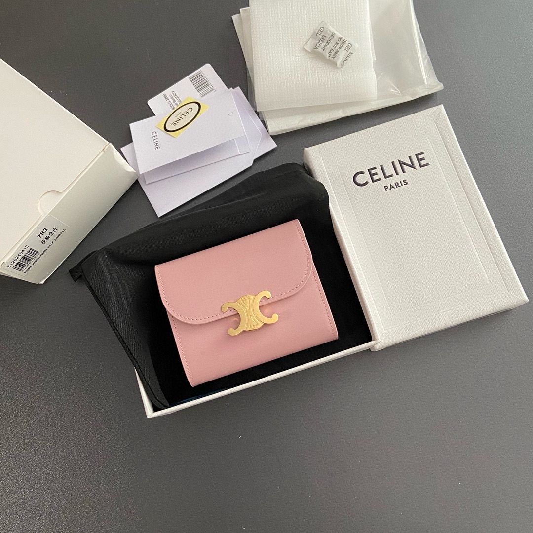 Celine SMALL WALLET TRIOMPHE IN SHINY CALFSKIN 10D783 PINK Celine SMALL WALLET TRIOMPHE IN SHINY CALFSKIN 10D783 PINK